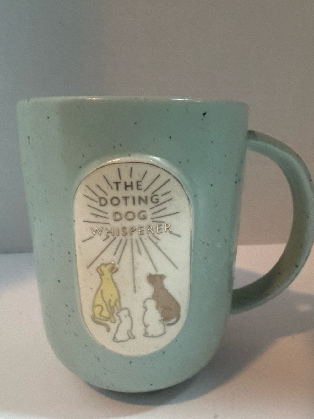 Anthropologie The Doting Dog Whisperer Mint Green Speckled Stoneware Mug